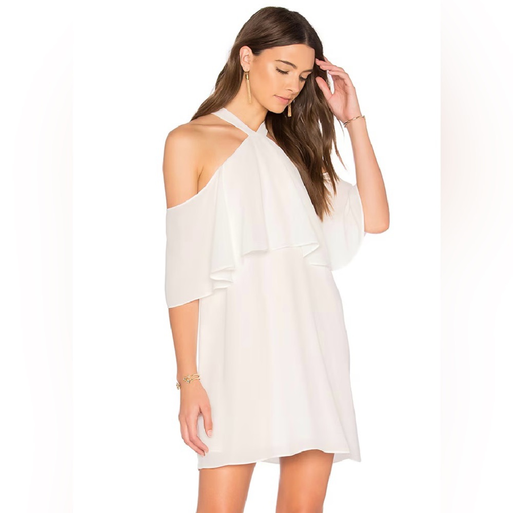 Krisa | White Chiffon Off Shoulder Halter Dress New